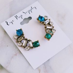 Turquoise Cerulean Moon Crystal Statement Earrings